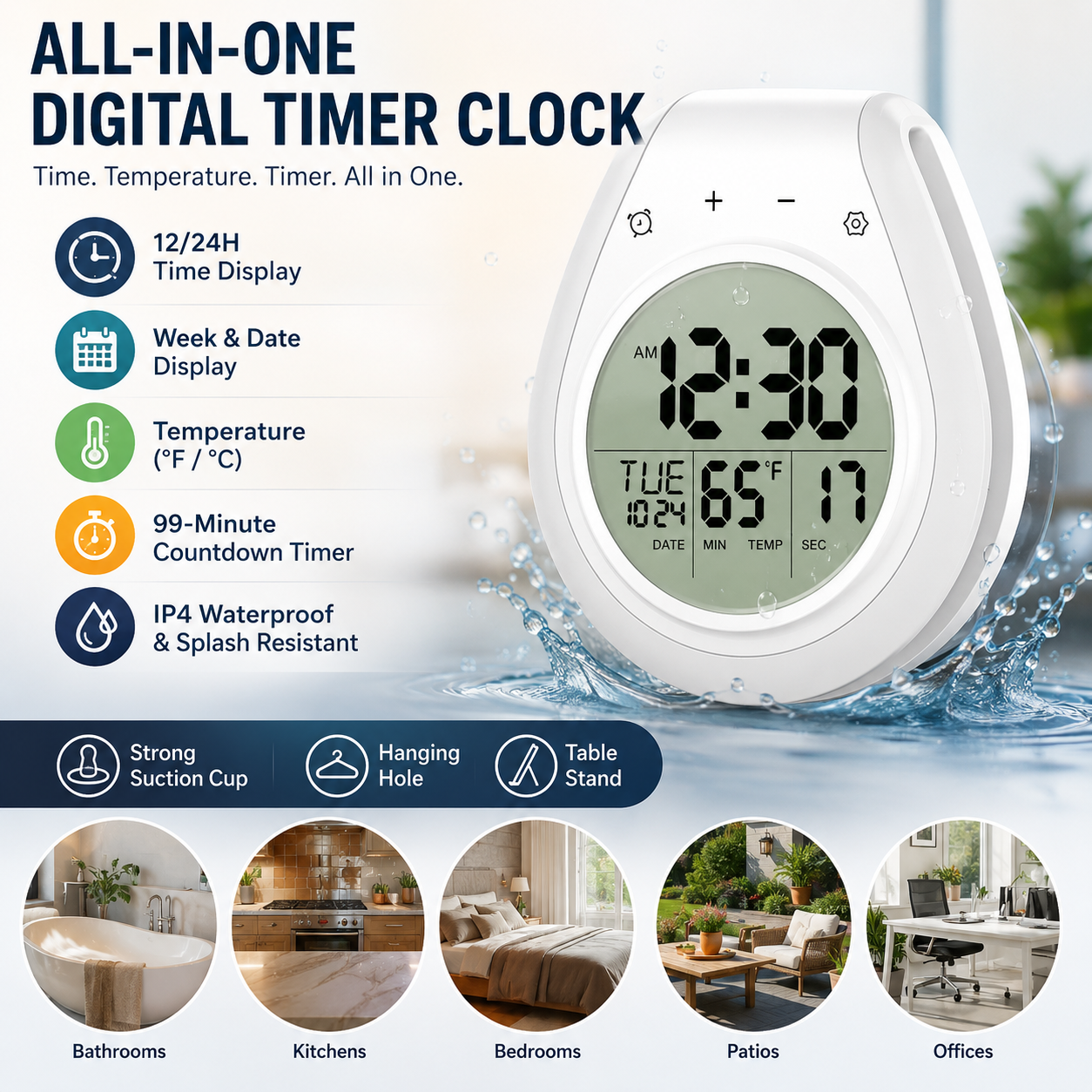 Waterproof Anti-Fog Splash-Proof Wall Clock
