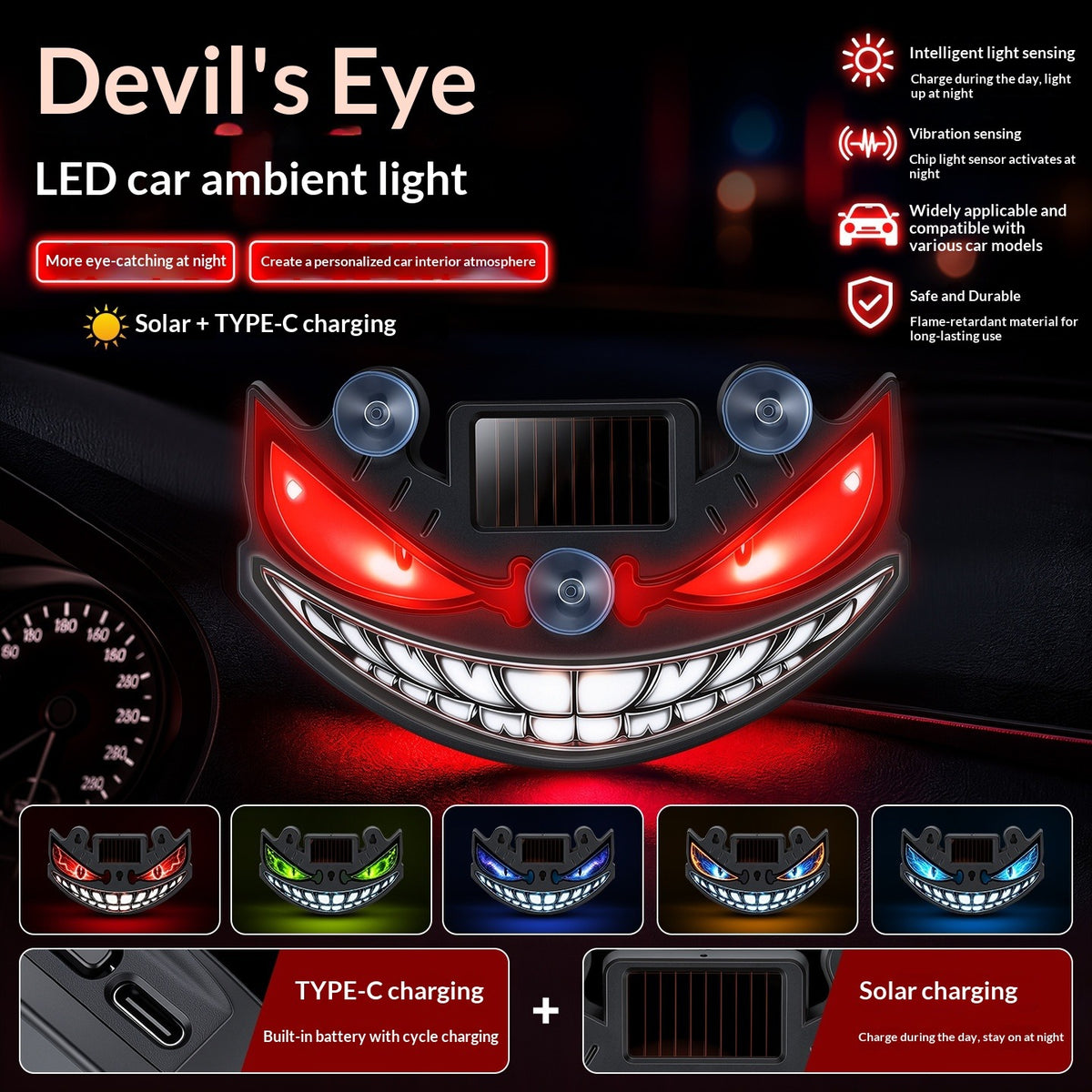 Solar-Powered Devil's Eye Car Light