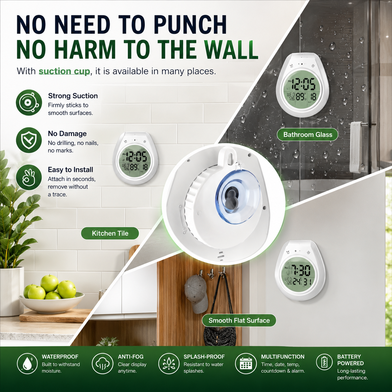 Waterproof Anti-Fog Splash-Proof Wall Clock
