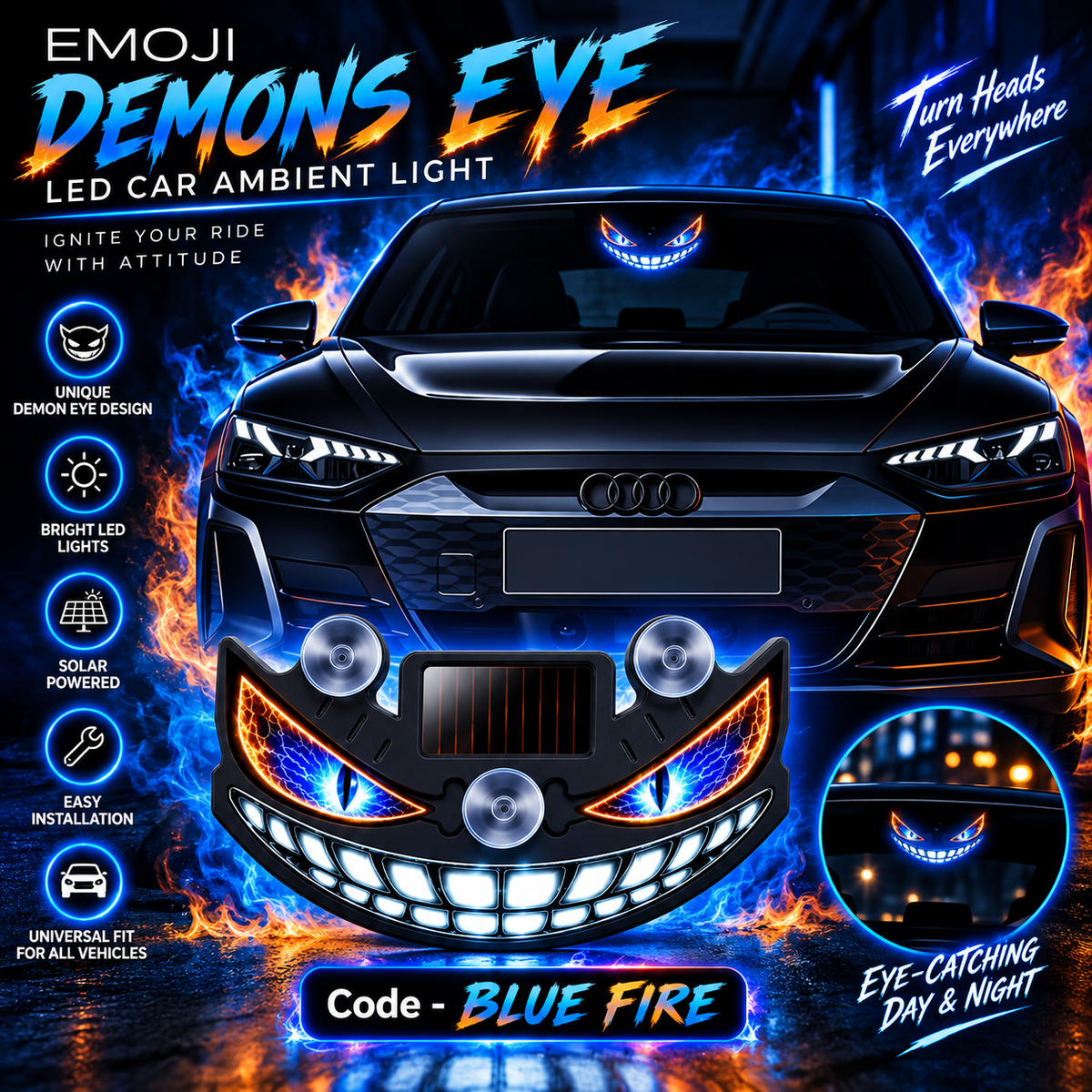Solar-Powered Devil's Eye Car Light