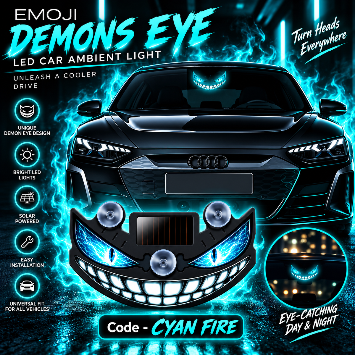 Solar-Powered Devil's Eye Car Light