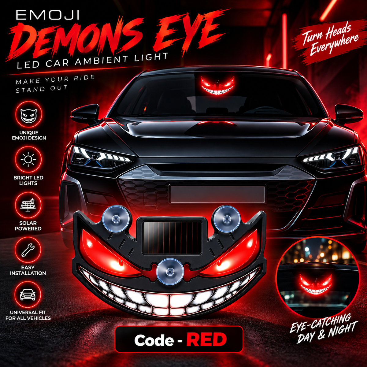 Solar-Powered Devil's Eye Car Light