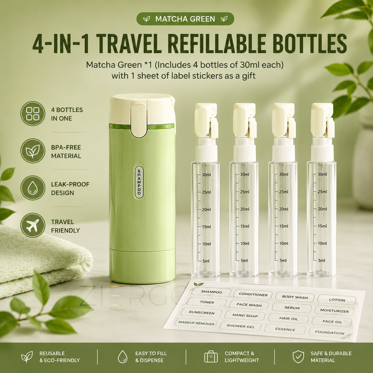 4-in-1 Leakproof Travel Dispenser Bottles
